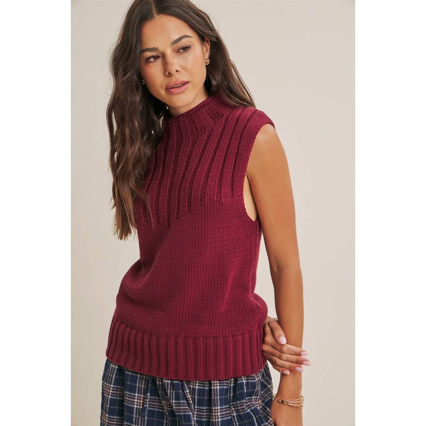 QUIET CABIN DAYS RIBBED MOCK NECK SWEATER TOP