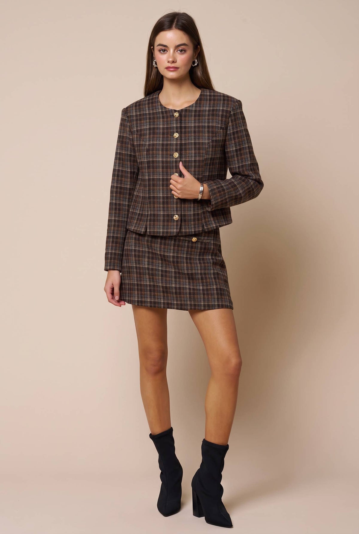 Plaid Mini Skirt Wit Front Button Detail