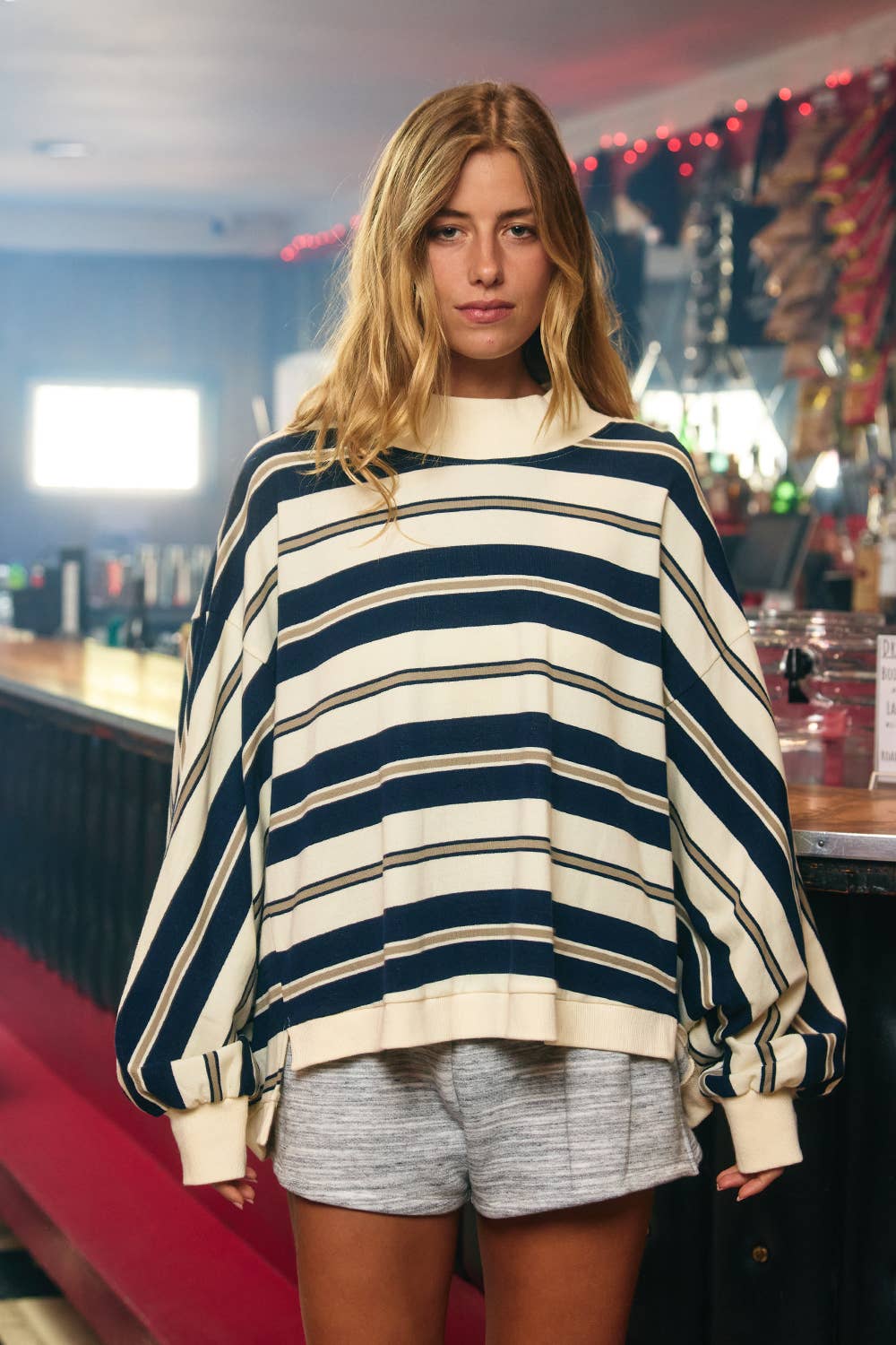 IT2765 | Striped Oversized Crewneck Top