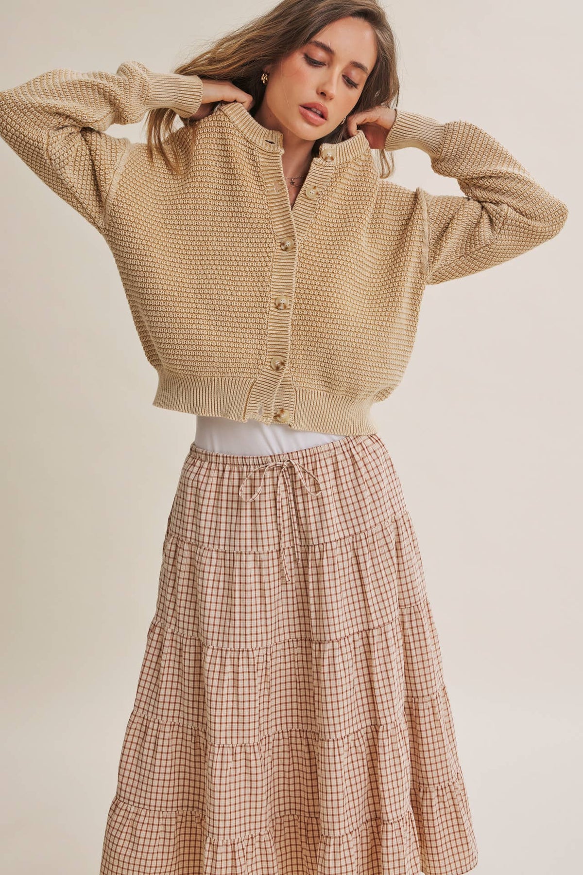SEASONLESS MINERAL-WASHED COTTON WAFFLE BUTTON-DOWN CARDIGAN