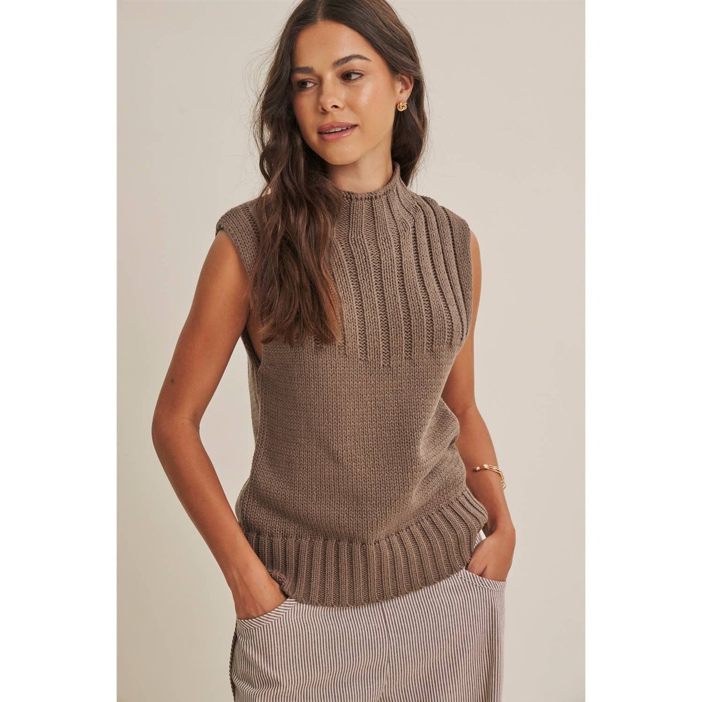 QUIET CABIN DAYS RIBBED MOCK NECK SWEATER TOP