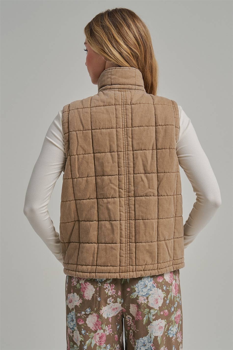 VINTAGE WASHED QUILTED PUFFER VEST STAND COLLAR_JLT00330-01