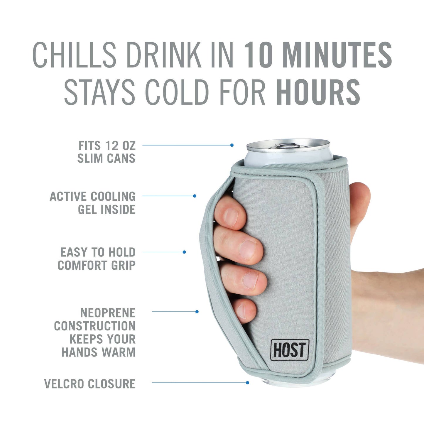 Insta Chill Sleeve with Active Cooling Gel Slim Cans in Gray