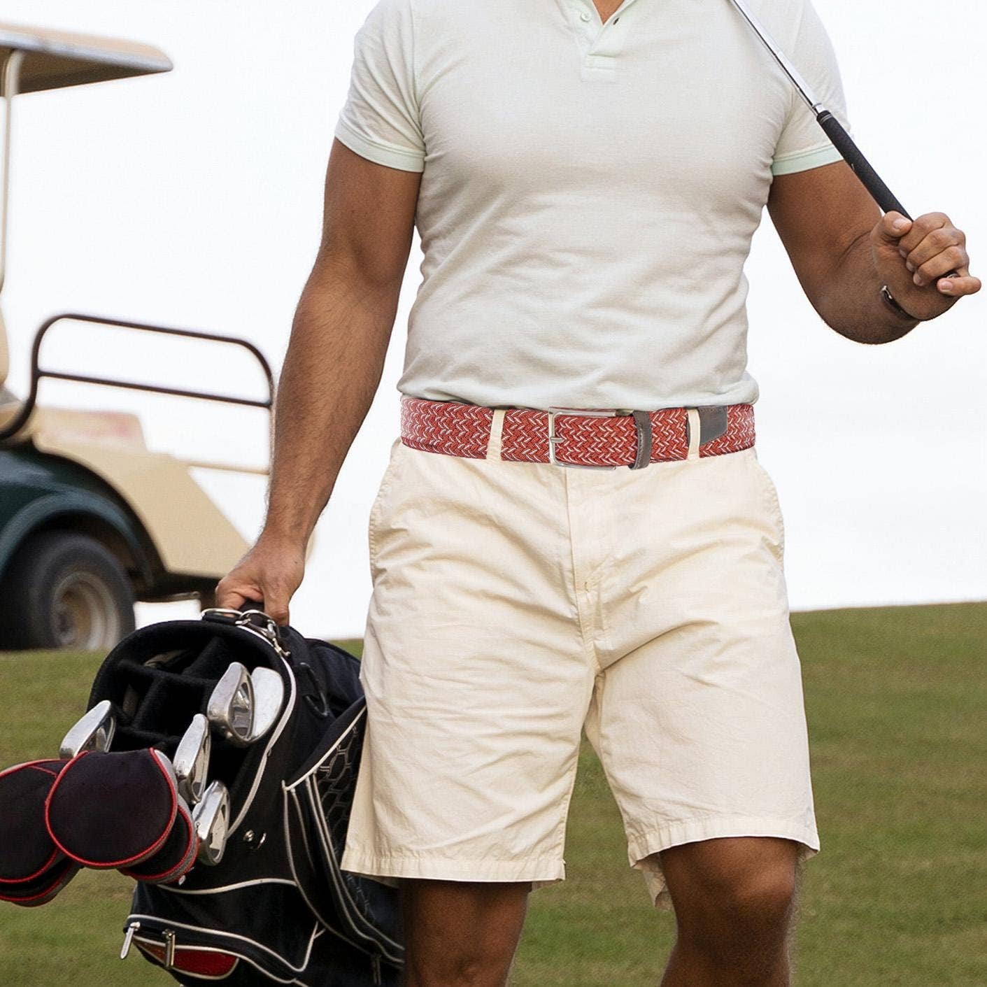 Braided Collegiate Golf Crimson and White Stretch Belt.