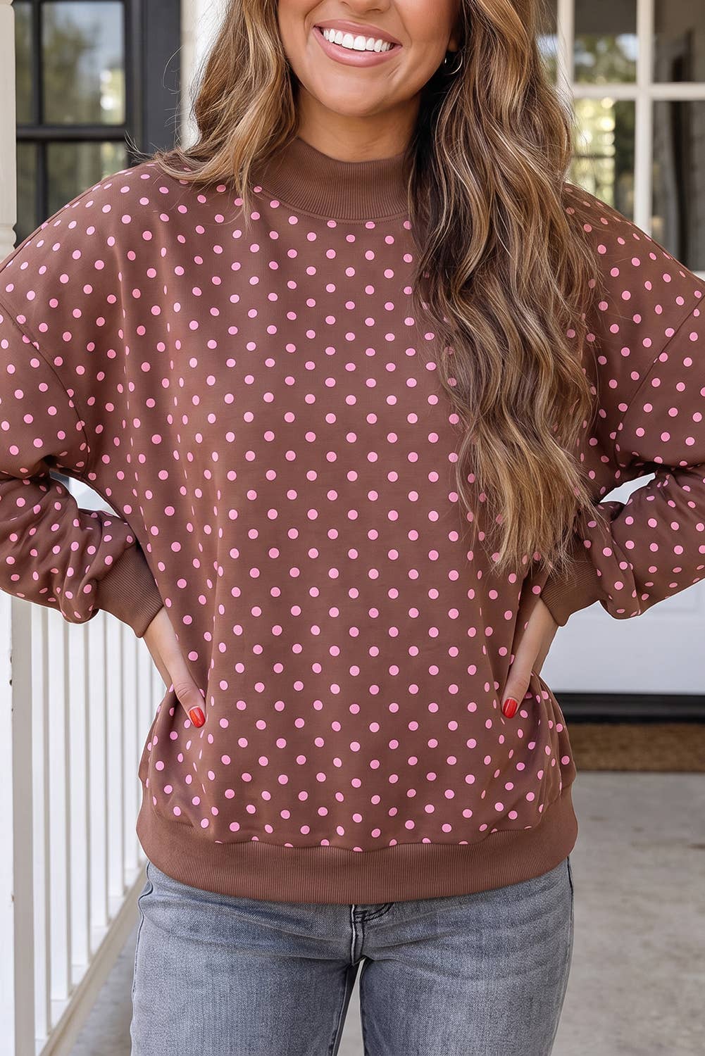 LAS Polka Dot Mock Neck Sweatshirt (S-4X)