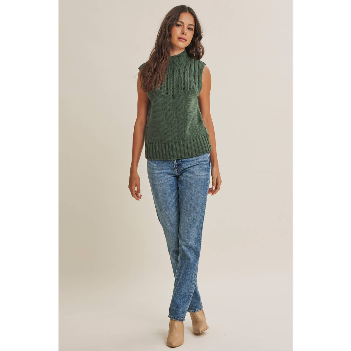 QUIET CABIN DAYS RIBBED MOCK NECK SWEATER TOP