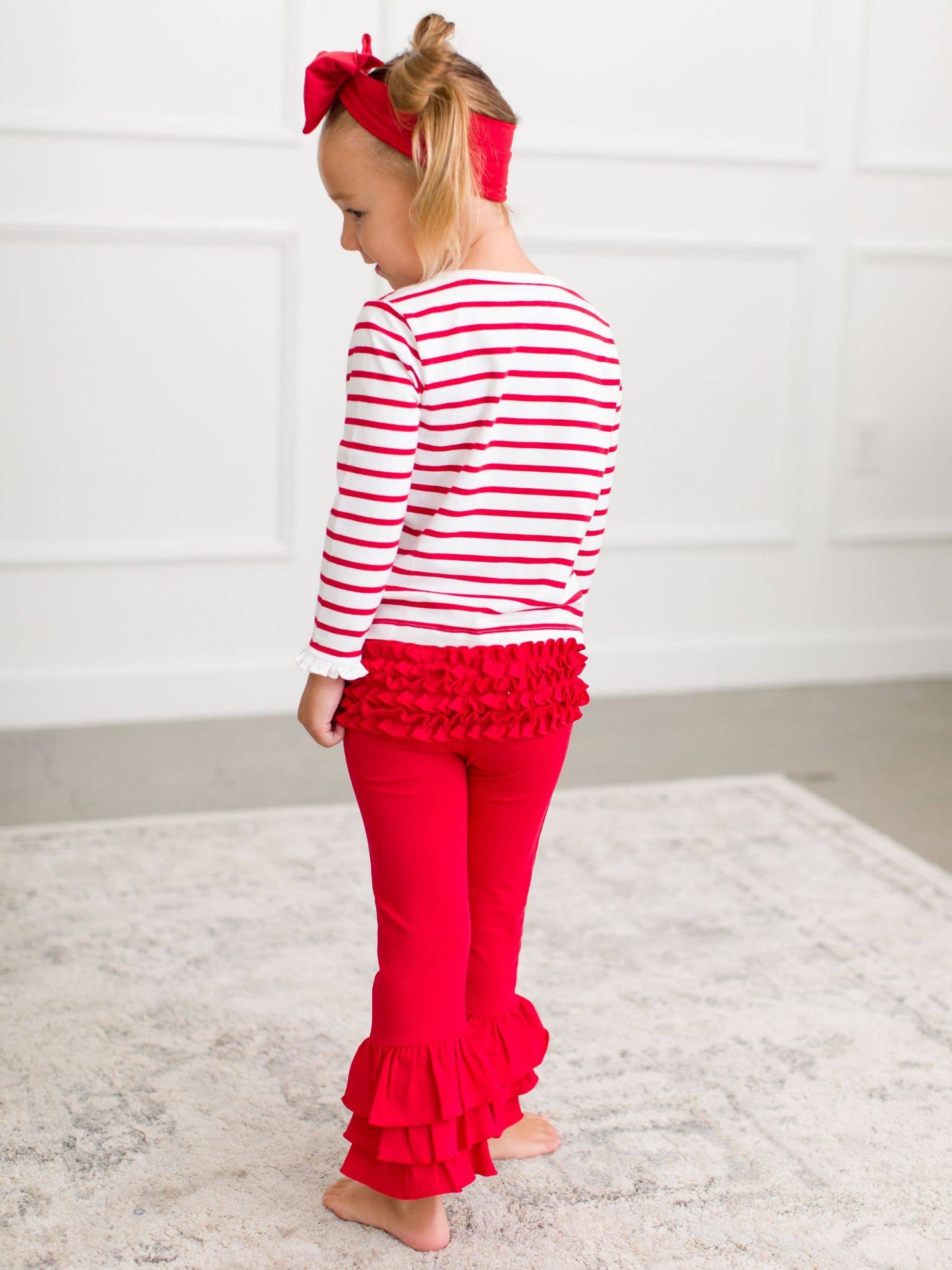 Toddler Girls Red Ruffle Flare Pants with Signature Rear Ruffles