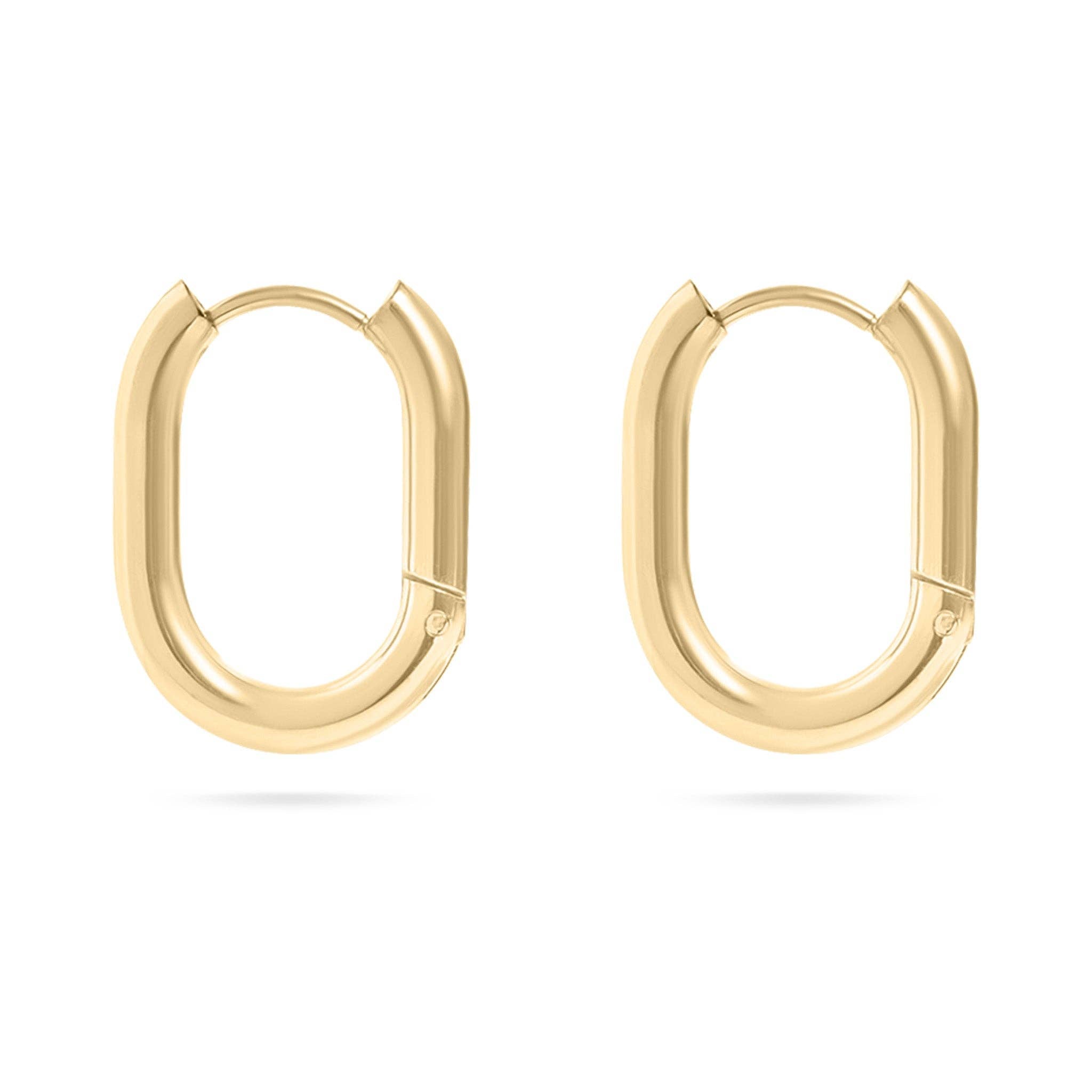 18K Gold PVD Stainless Steel Oval Huggie Earrings