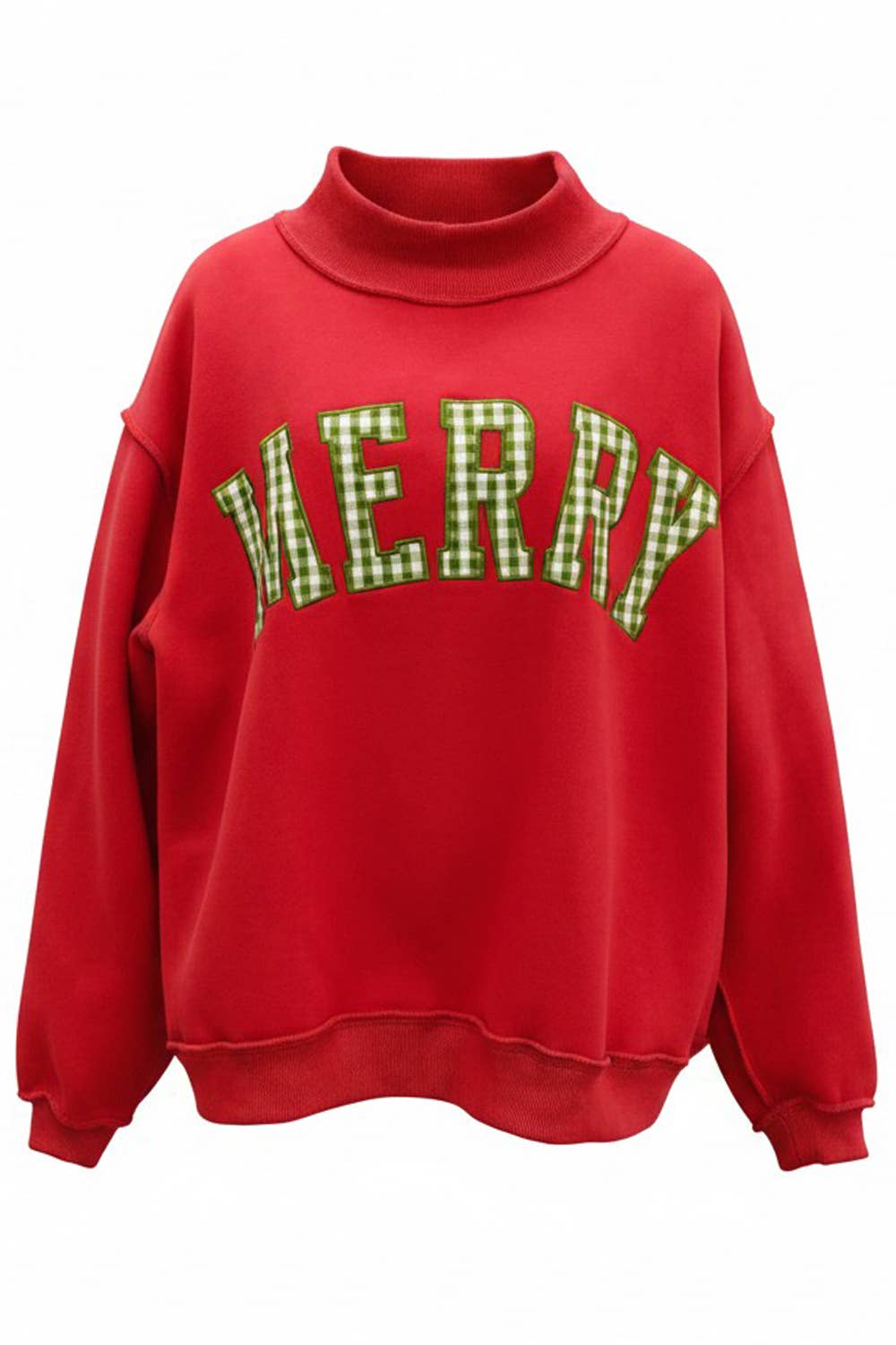IT2594E-MERRY4 | 'MERRY' Embroidered Mock Neck Sweatshirt