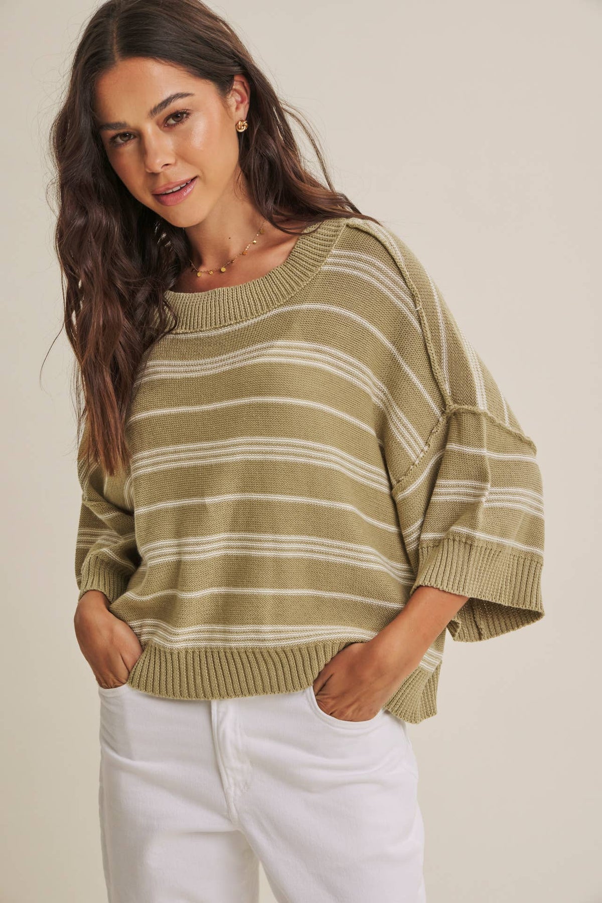 SUNLIT BOARDWALK LINEN COTTON BOXY STRIPE SWEATER