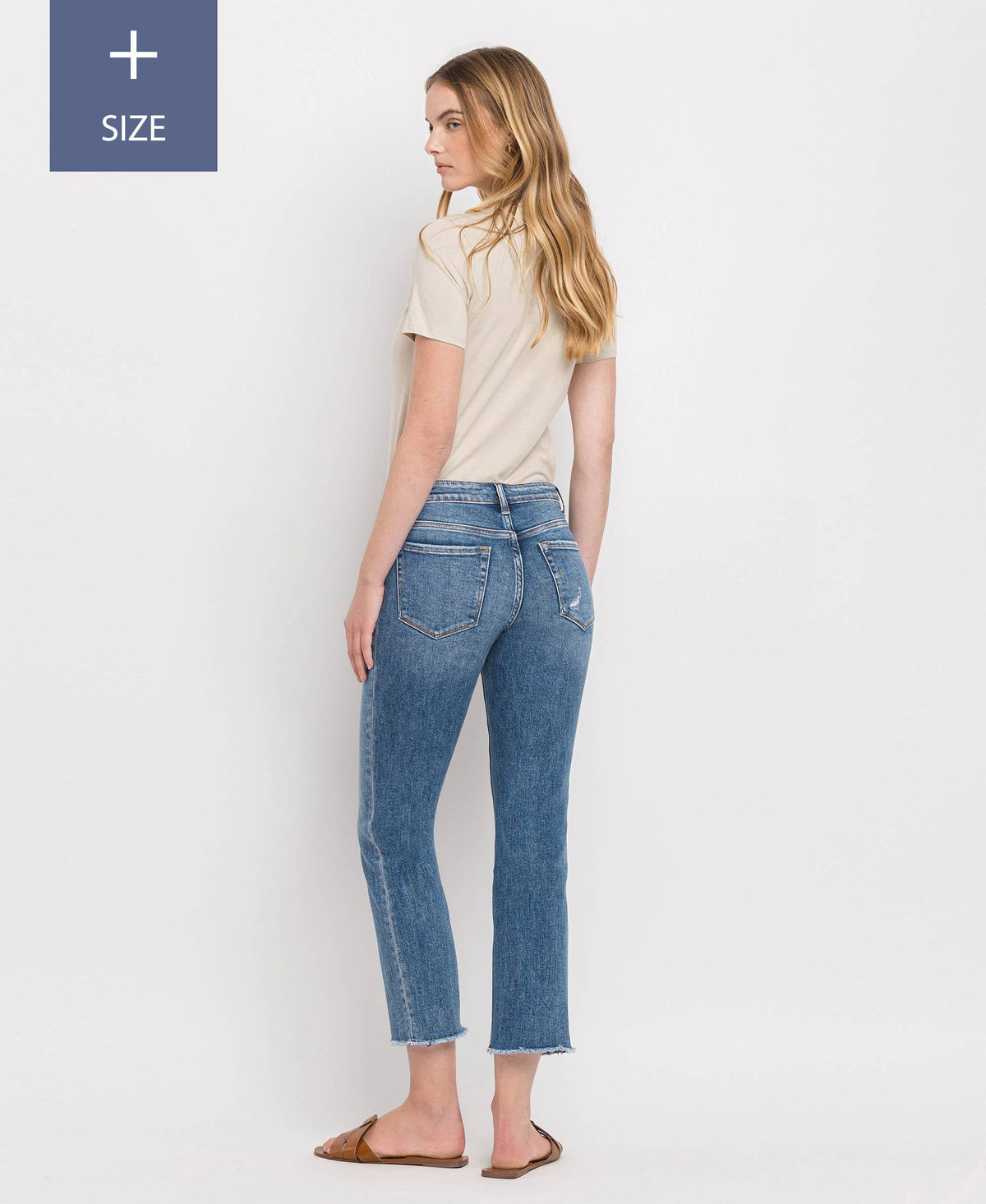 PLUS SIZE MID RISE CROP STRAIGHT JEANS V2750-P
