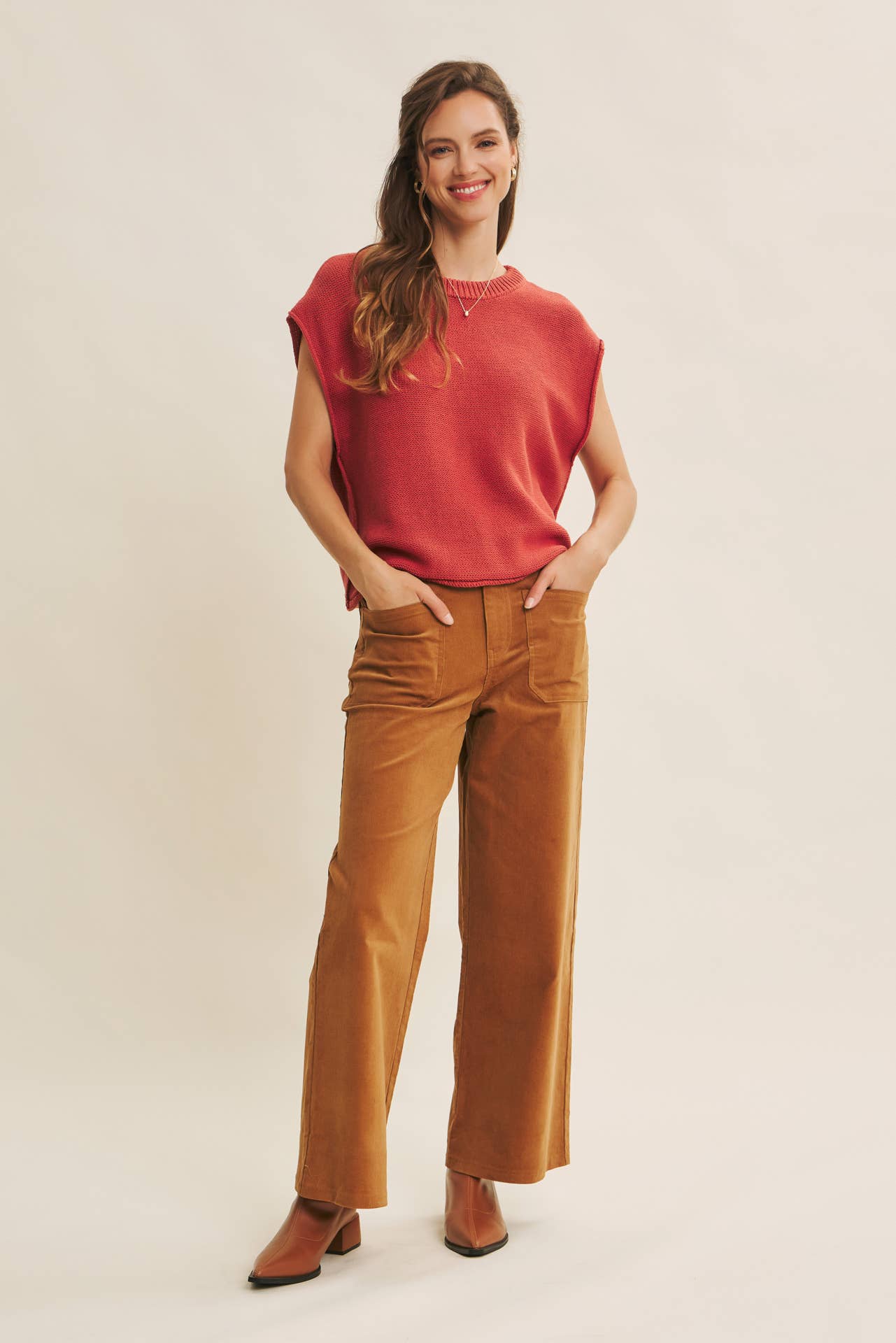 EVERYDAY EDIT RELAXED COTTON SWEATER VEST WITH EXPOSED SEAMS