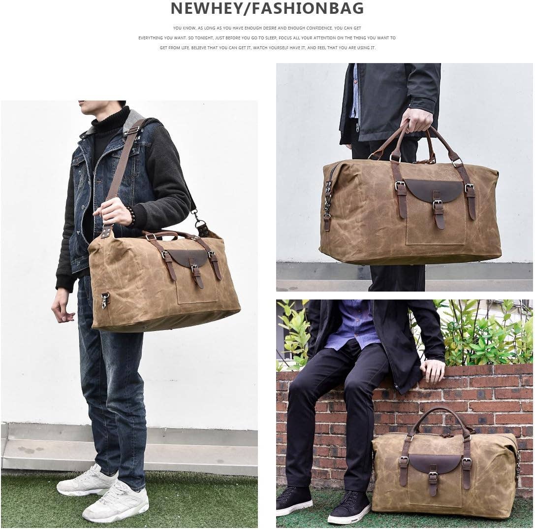 22" Oversized Handmade Leather Canvas Leather Duffel Bag