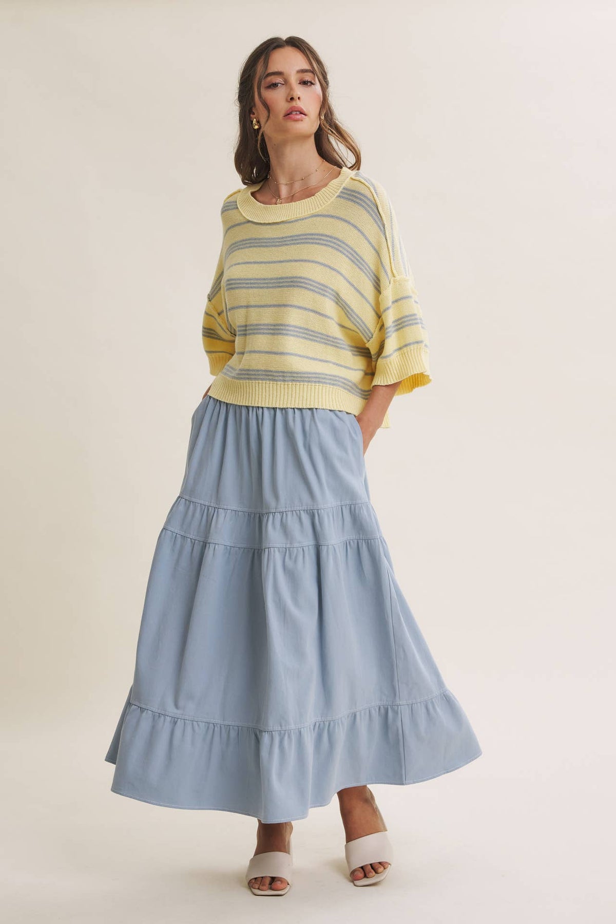 SUNLIT BOARDWALK LINEN COTTON BOXY STRIPE SWEATER