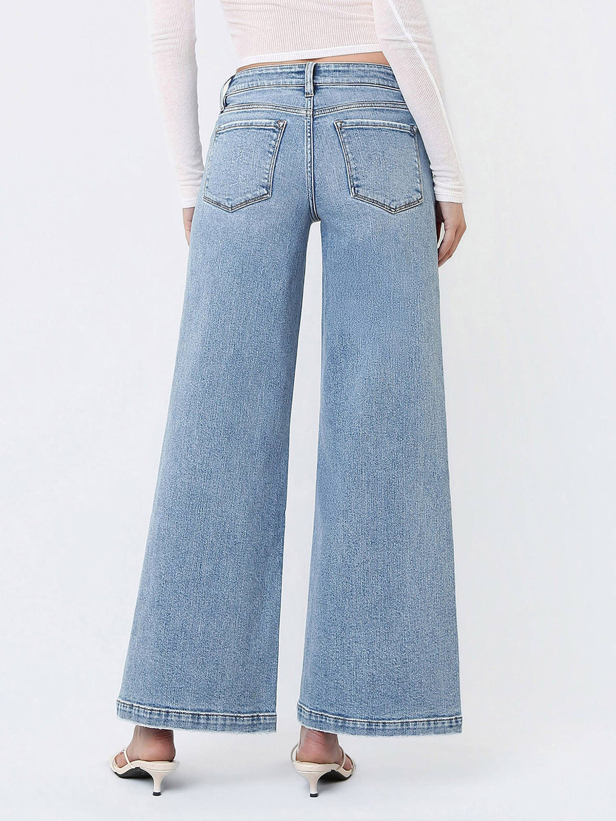 MID RISE SEAM DETAIL W FRONT SLIT HEM WIDE JEANS T7225
