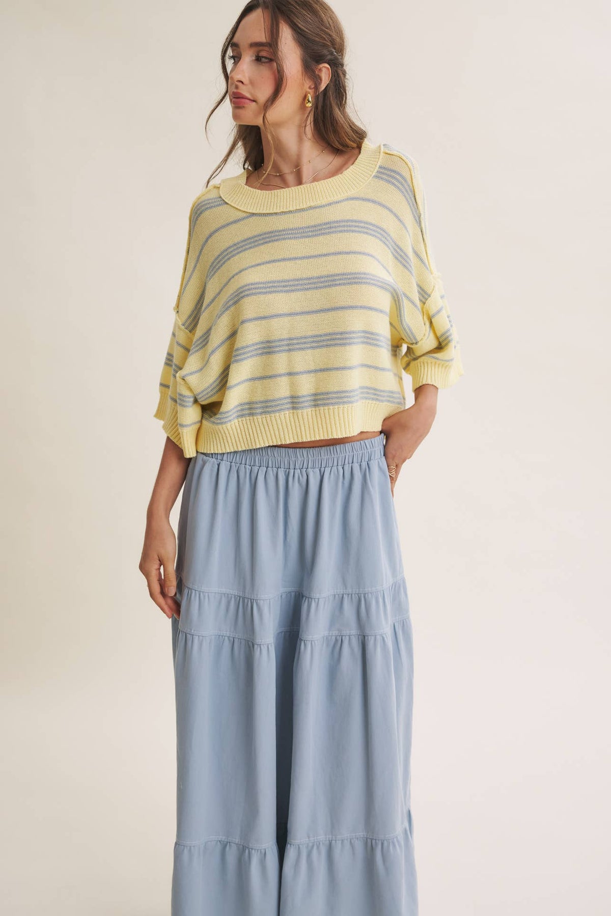 SUNLIT BOARDWALK LINEN COTTON BOXY STRIPE SWEATER