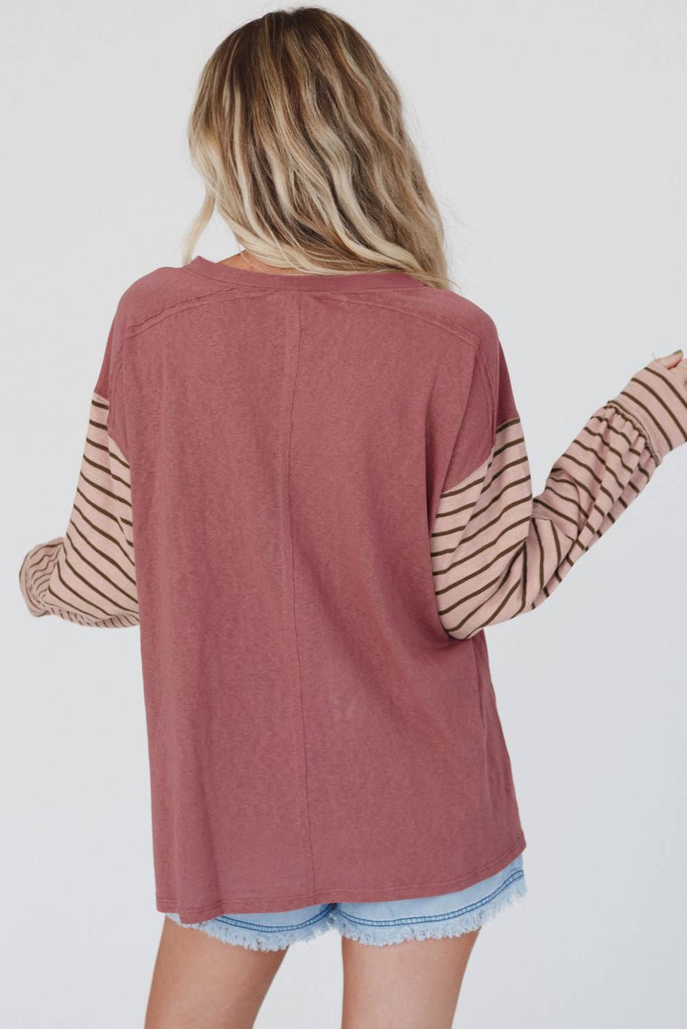 Multicolor Clashing Stripe Bishop Sleeve Top