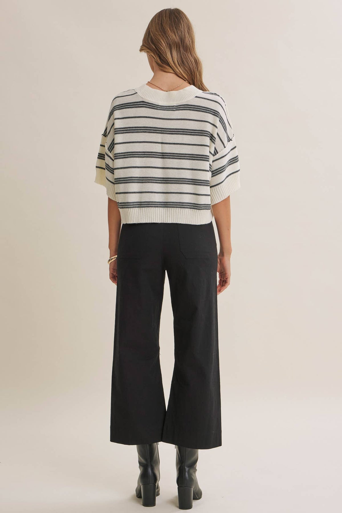 SUNLIT BOARDWALK LINEN COTTON BOXY STRIPE SWEATER