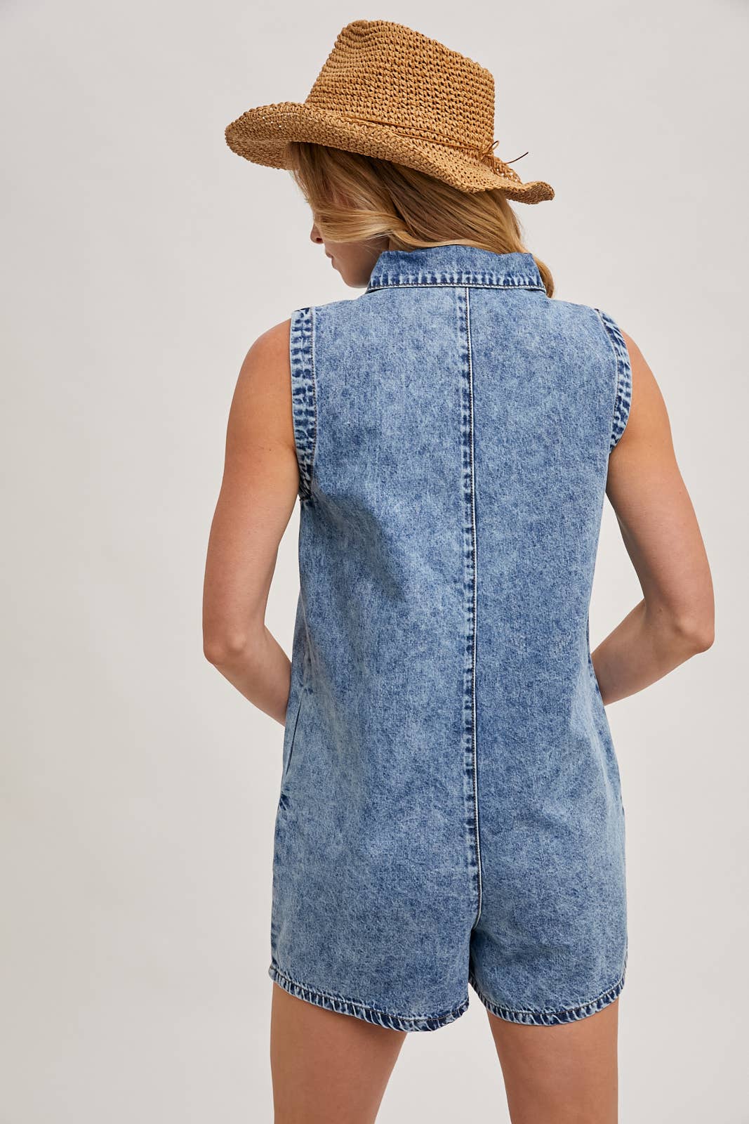 BUTTON DOWN SLEEVELESS SHIRT ROMPER