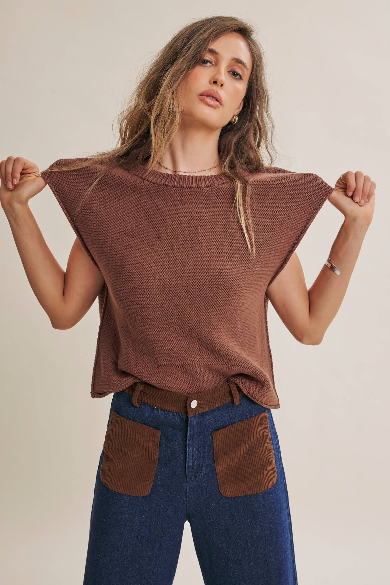 EVERYDAY EDIT RELAXED COTTON SWEATER VEST WITH EXPOSED SEAMS