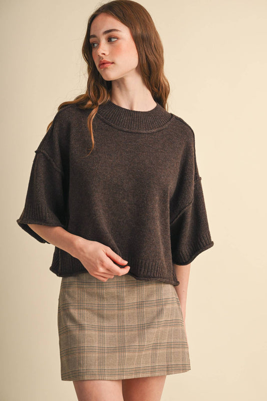 MARLED KNIT MOCK NECK SHORT SLEEVE SWEATER MSW11178