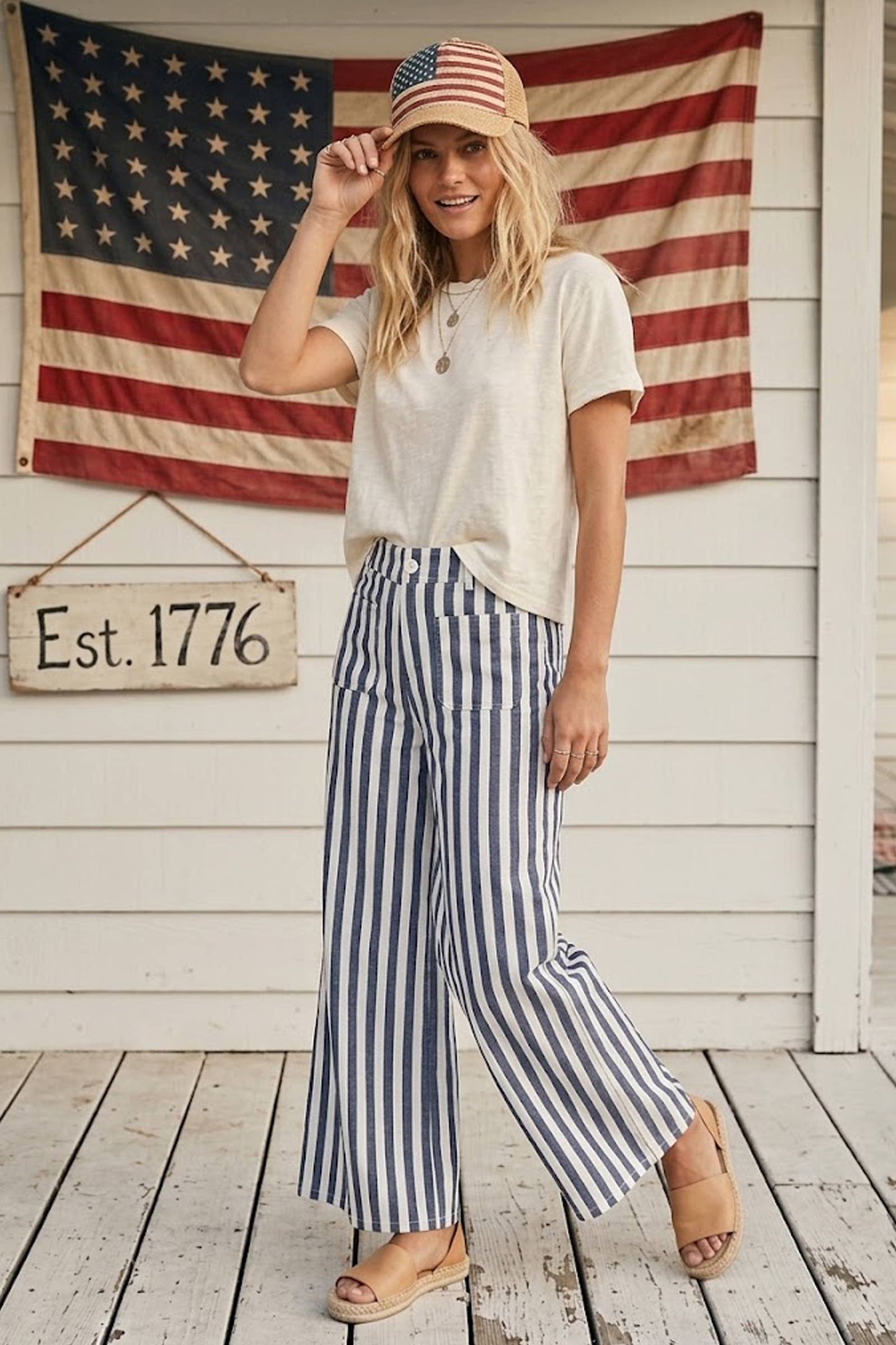 Wide Leg Striped Denim