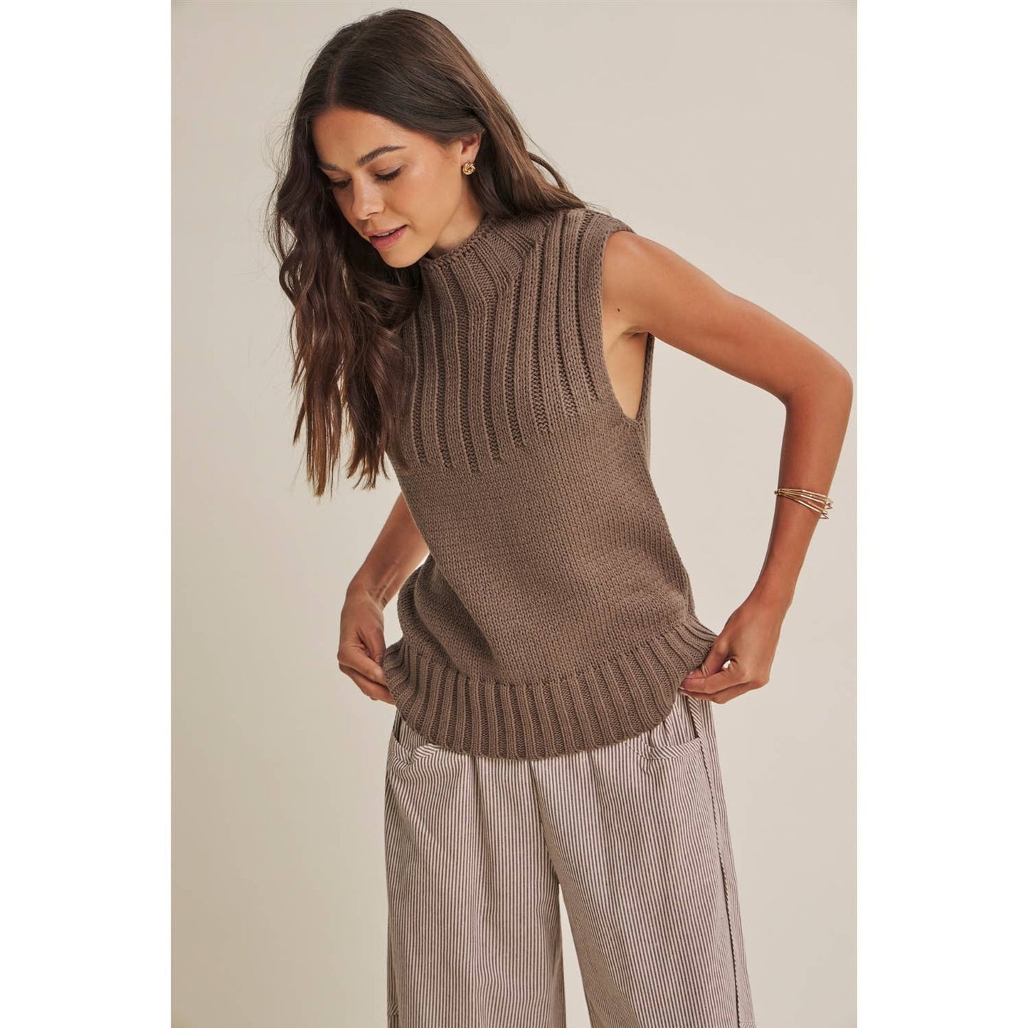 QUIET CABIN DAYS RIBBED MOCK NECK SWEATER TOP
