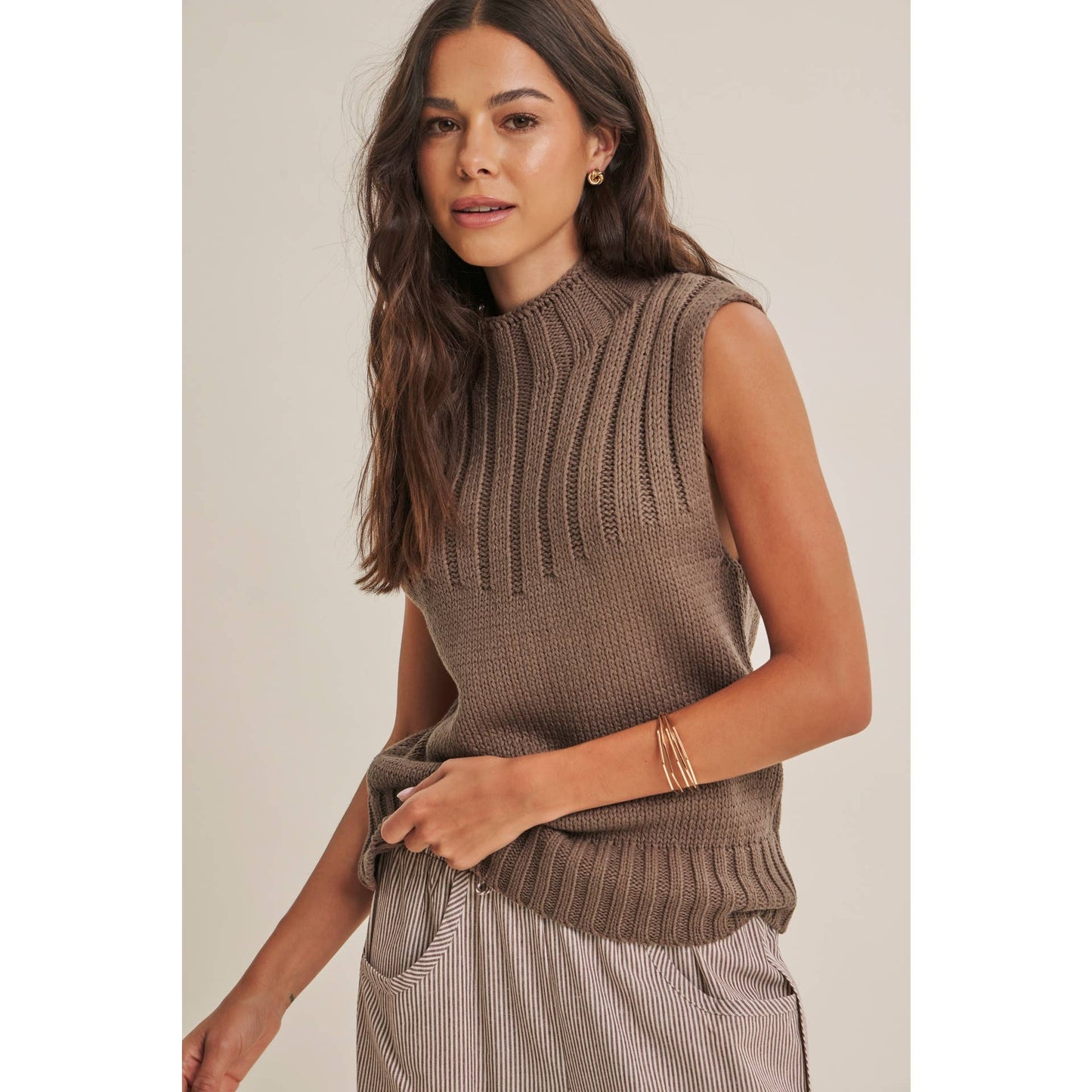 QUIET CABIN DAYS RIBBED MOCK NECK SWEATER TOP