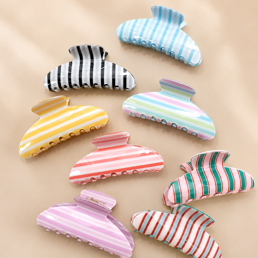 JUMBO STRIPE PLAID OVAL HAIR CLAW CLIPS