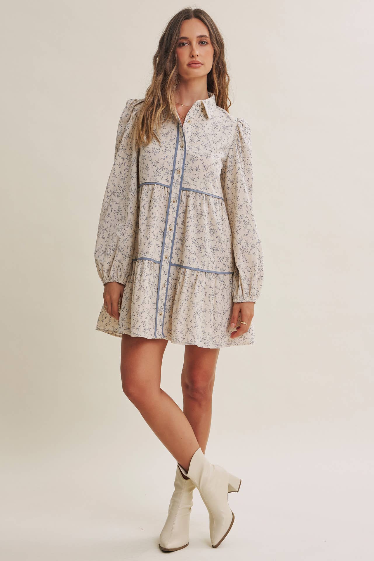AUTUMN IN BLOOM FLORAL BABYDOLL MINI WITH CONTRAST BINDING