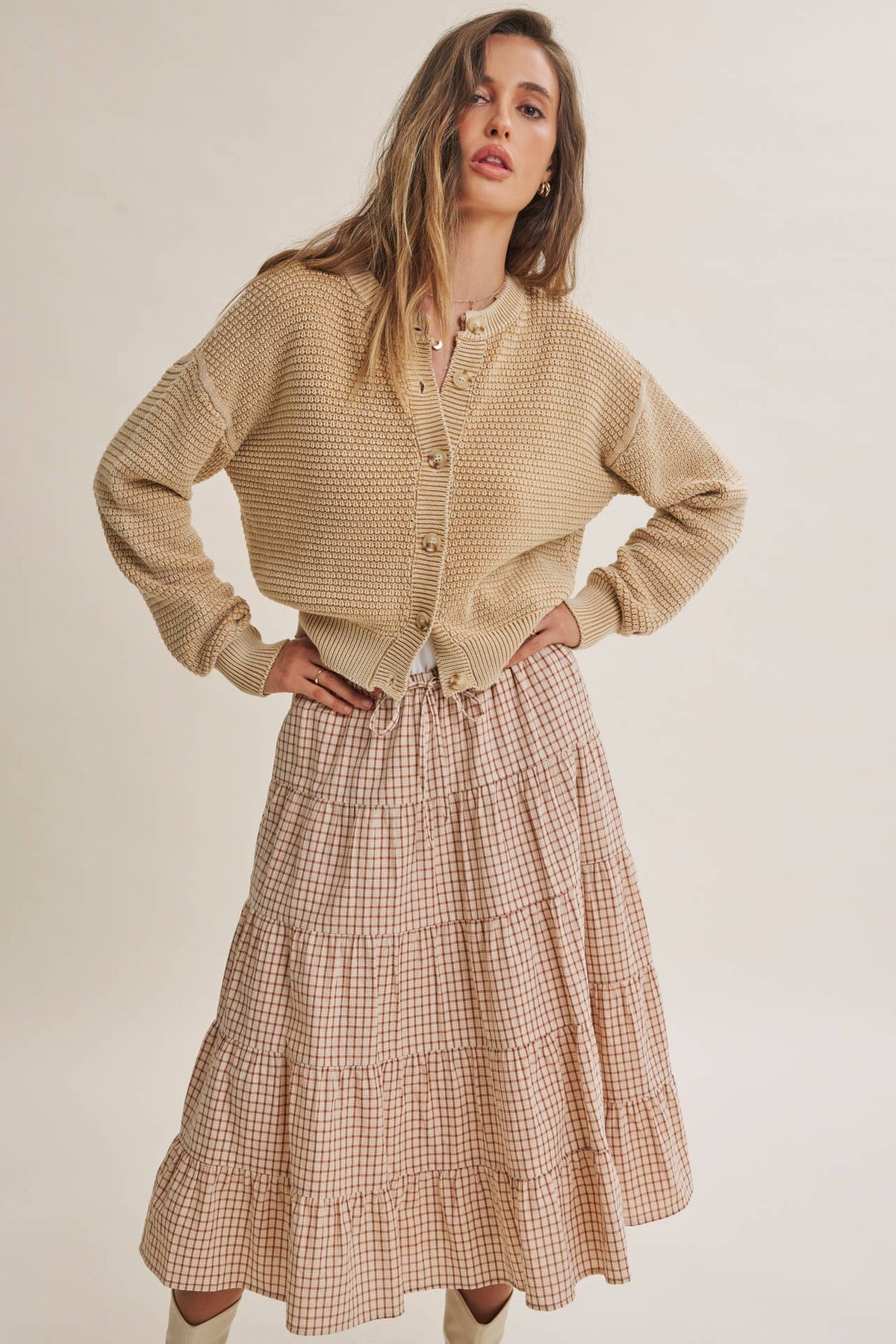 SEASONLESS MINERAL-WASHED COTTON WAFFLE BUTTON-DOWN CARDIGAN