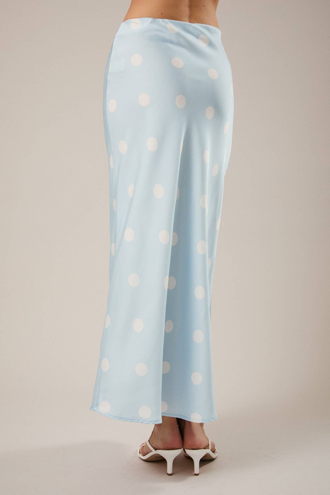 Polka Dot Satin Elastic Waist Midi Skirt