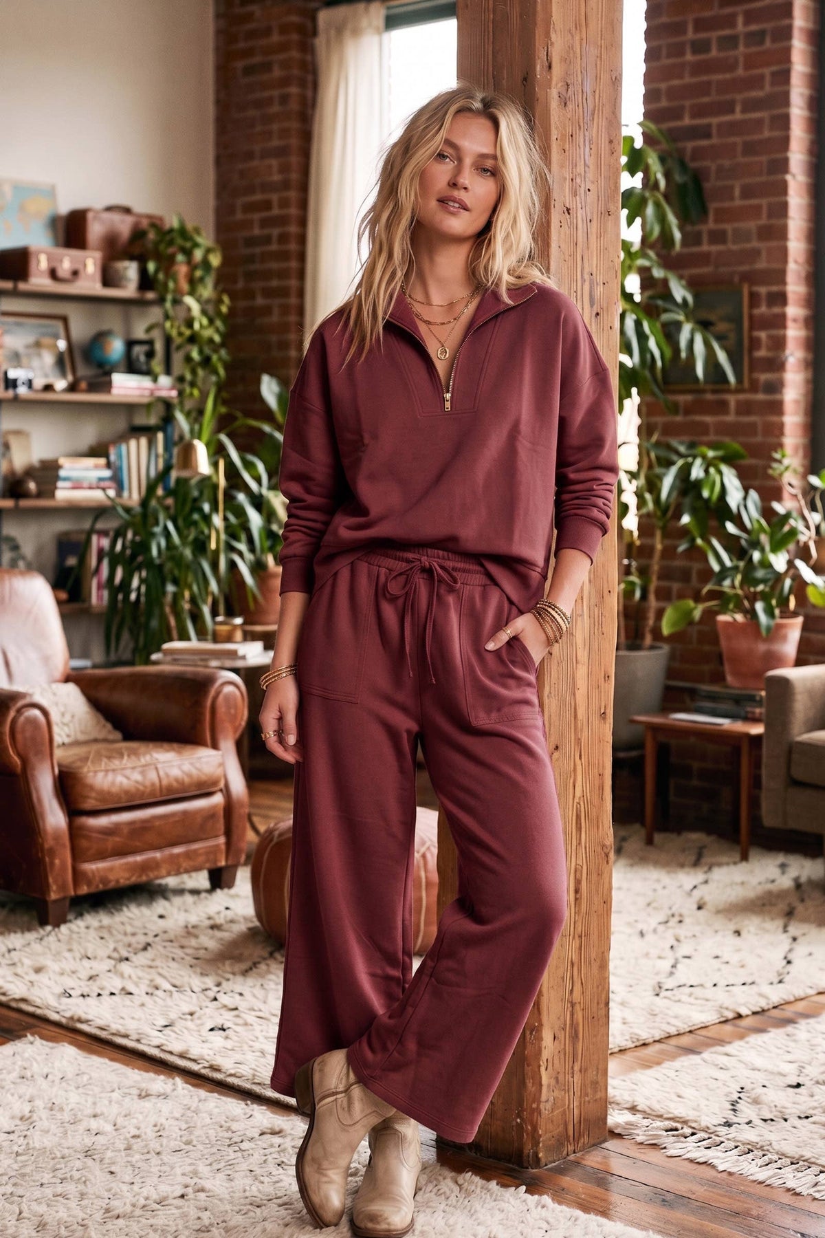 Scuba Half Zip Pullover & Wide Leg Pants Set