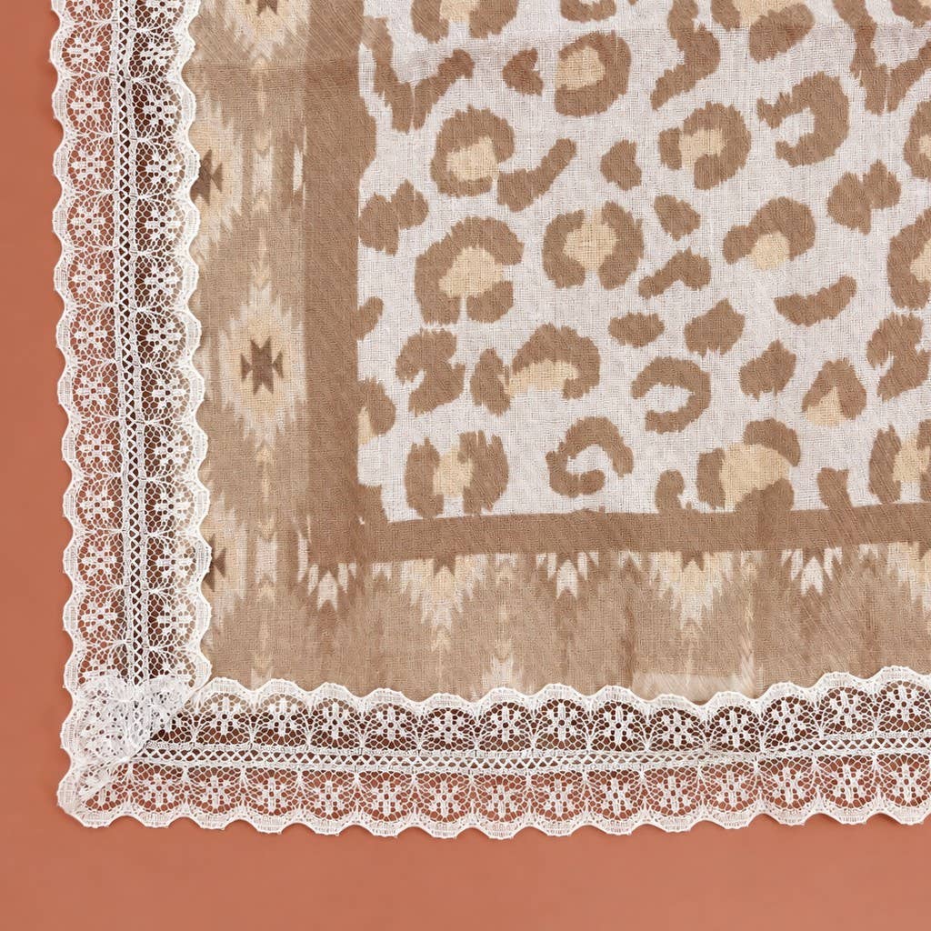 Animal & Paisley Print Lace-Trimmed Square Scarf | 40SC764