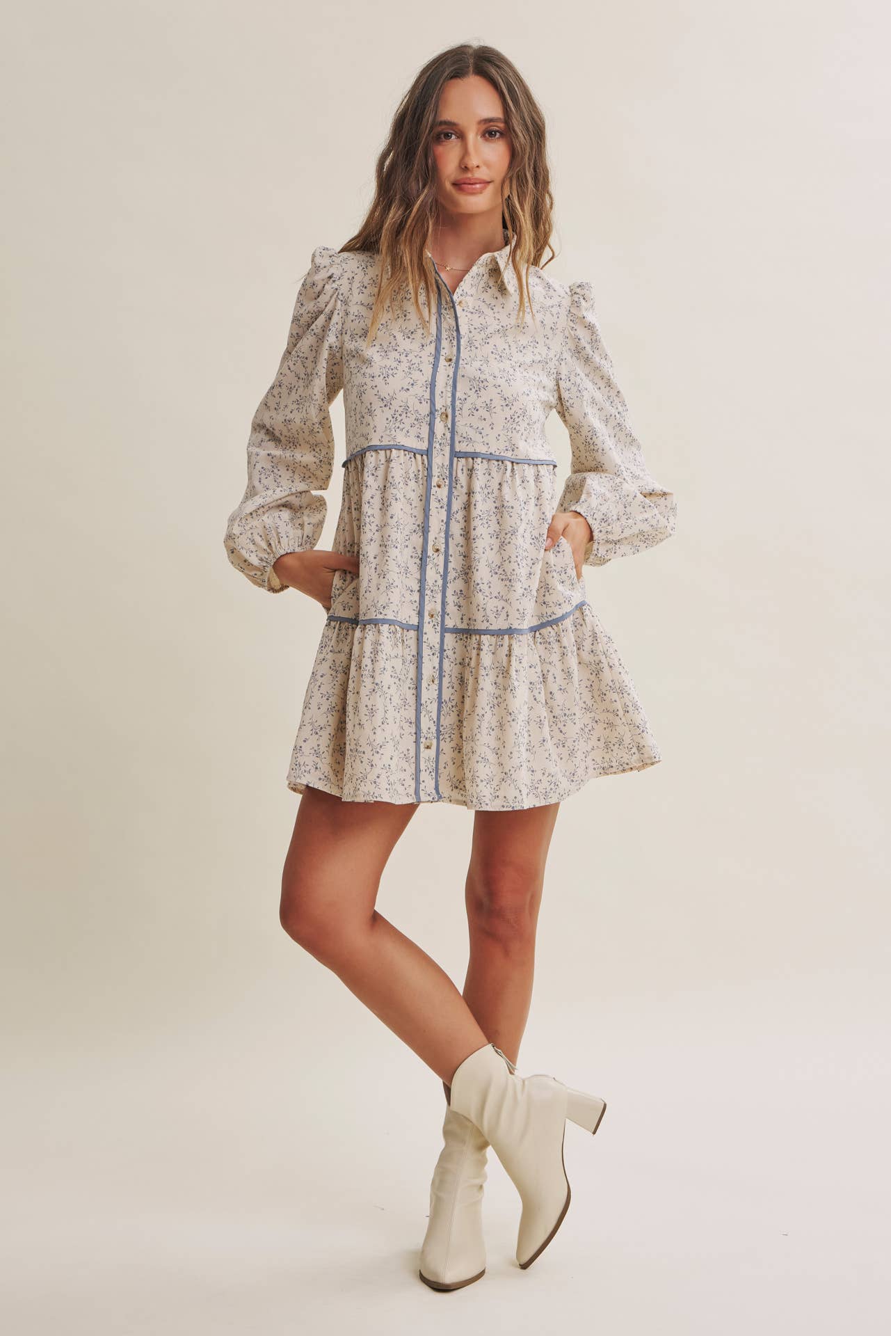 AUTUMN IN BLOOM FLORAL BABYDOLL MINI WITH CONTRAST BINDING