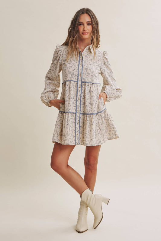 AUTUMN IN BLOOM FLORAL BABYDOLL MINI WITH CONTRAST BINDING