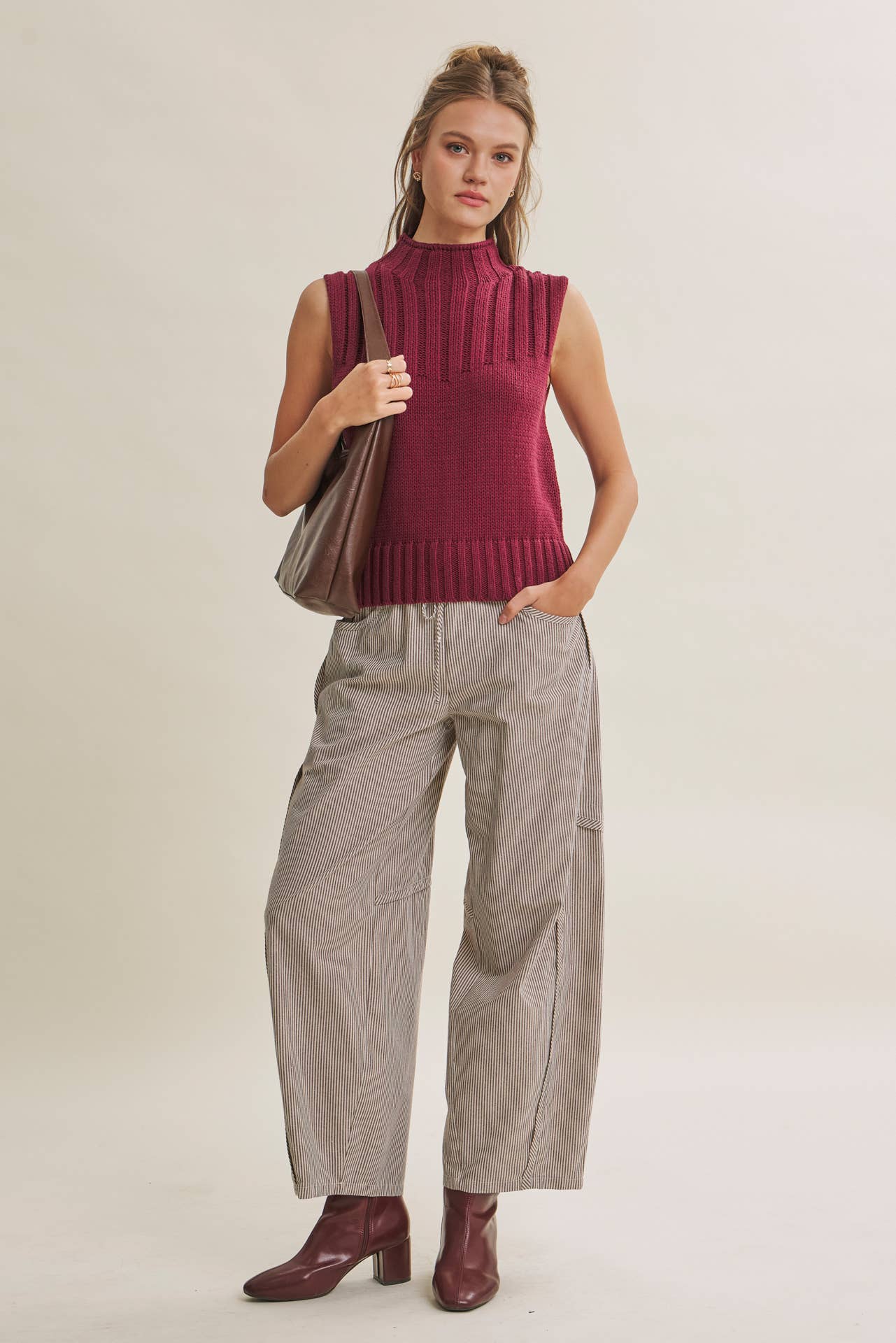 QUIET CABIN DAYS RIBBED MOCK NECK SWEATER TOP