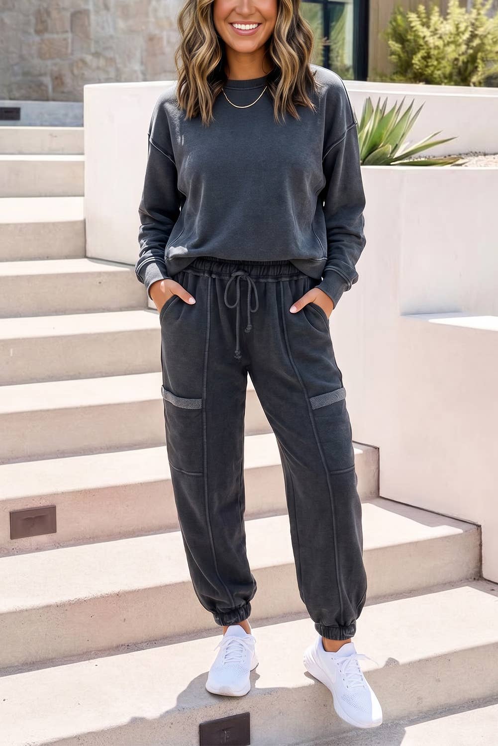 LDC Solid Colorblock Jogger Pants Set