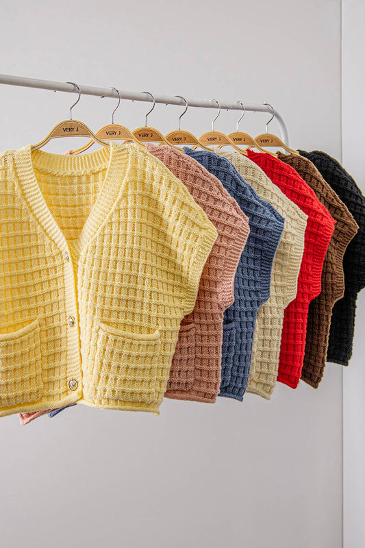 12W3719N-Waffle Texture Crop Cardigan