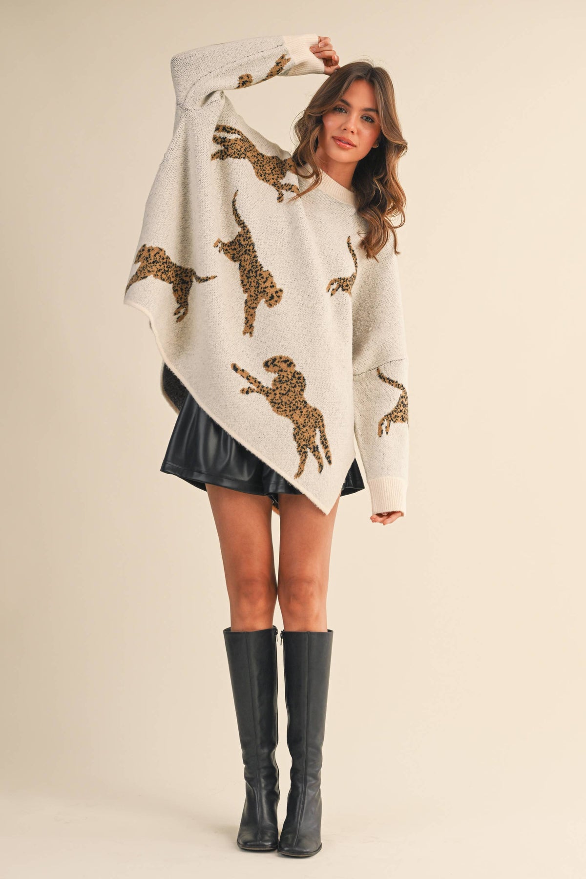 IT4416 CHEETAH PRINT OVERSIZED MOCK NECK SWEATER TOP