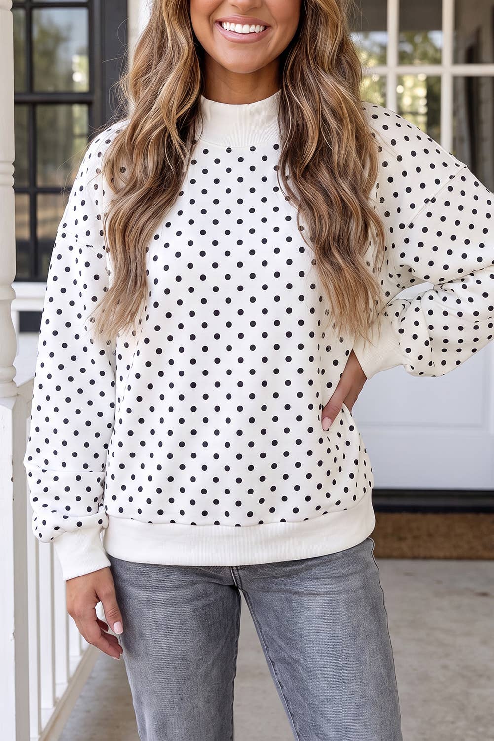 LAS Polka Dot Mock Neck Sweatshirt (S-4X)
