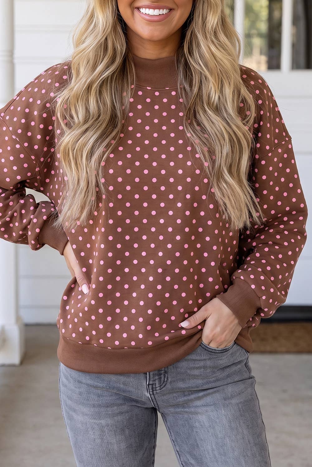 LAS Polka Dot Mock Neck Sweatshirt (S-4X)