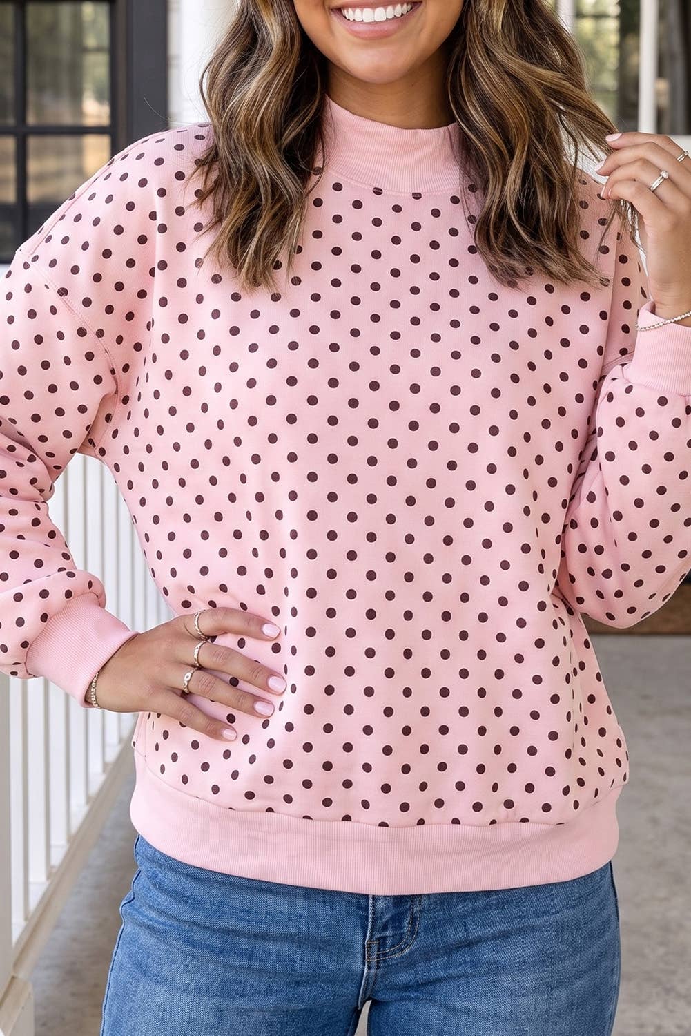 LAS Polka Dot Mock Neck Sweatshirt (S-4X)