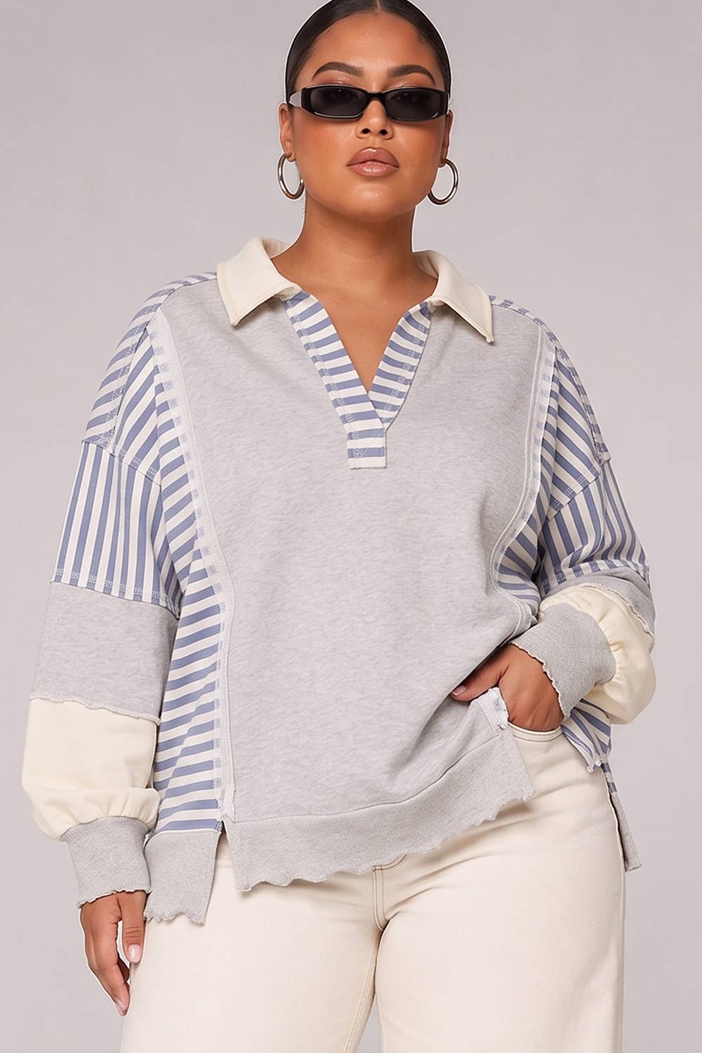 NT12811X-PLUS SIZE Vintage Stripe Rugby Sweatshirt