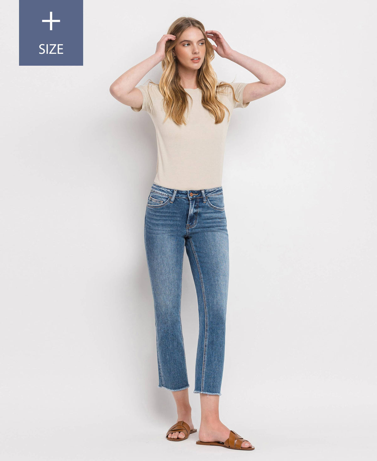 PLUS SIZE MID RISE CROP STRAIGHT JEANS V2750-P