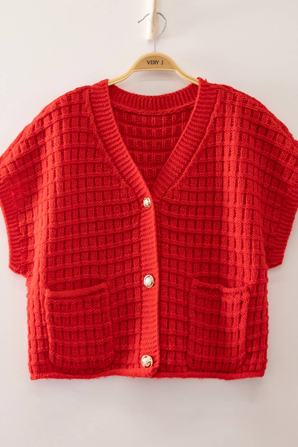 12W3719N-Waffle Texture Crop Cardigan