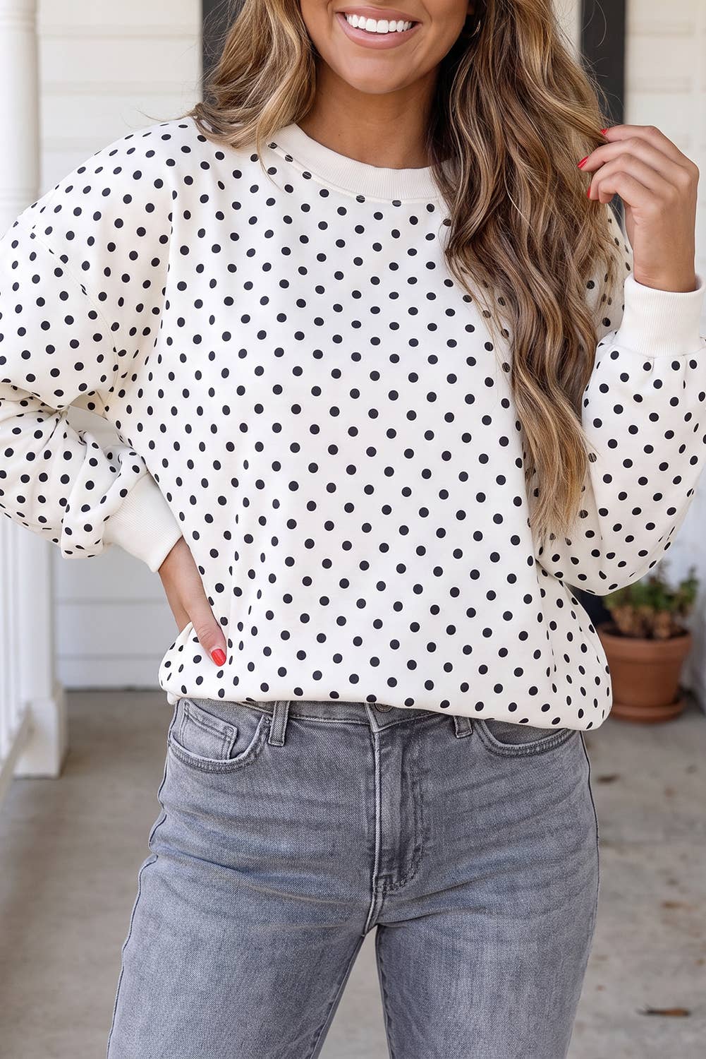 LAS Polka Dot Mock Neck Sweatshirt (S-4X)