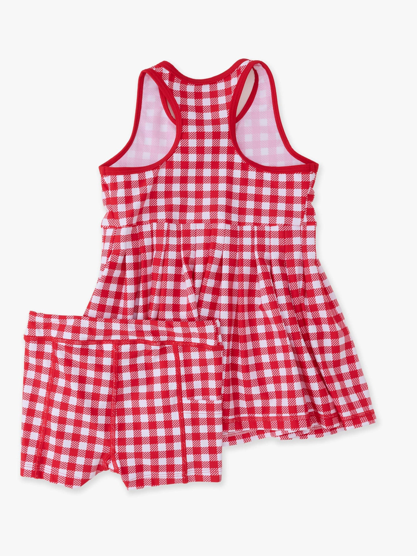 Girls Red Gingham Pleated Skirt Active Dress & Bike Short Set