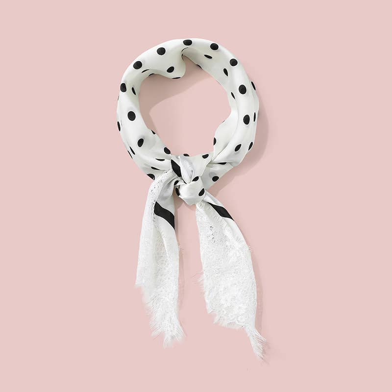 Patterned Silk-Feel Lace Trim Square Scarf | 40SC774