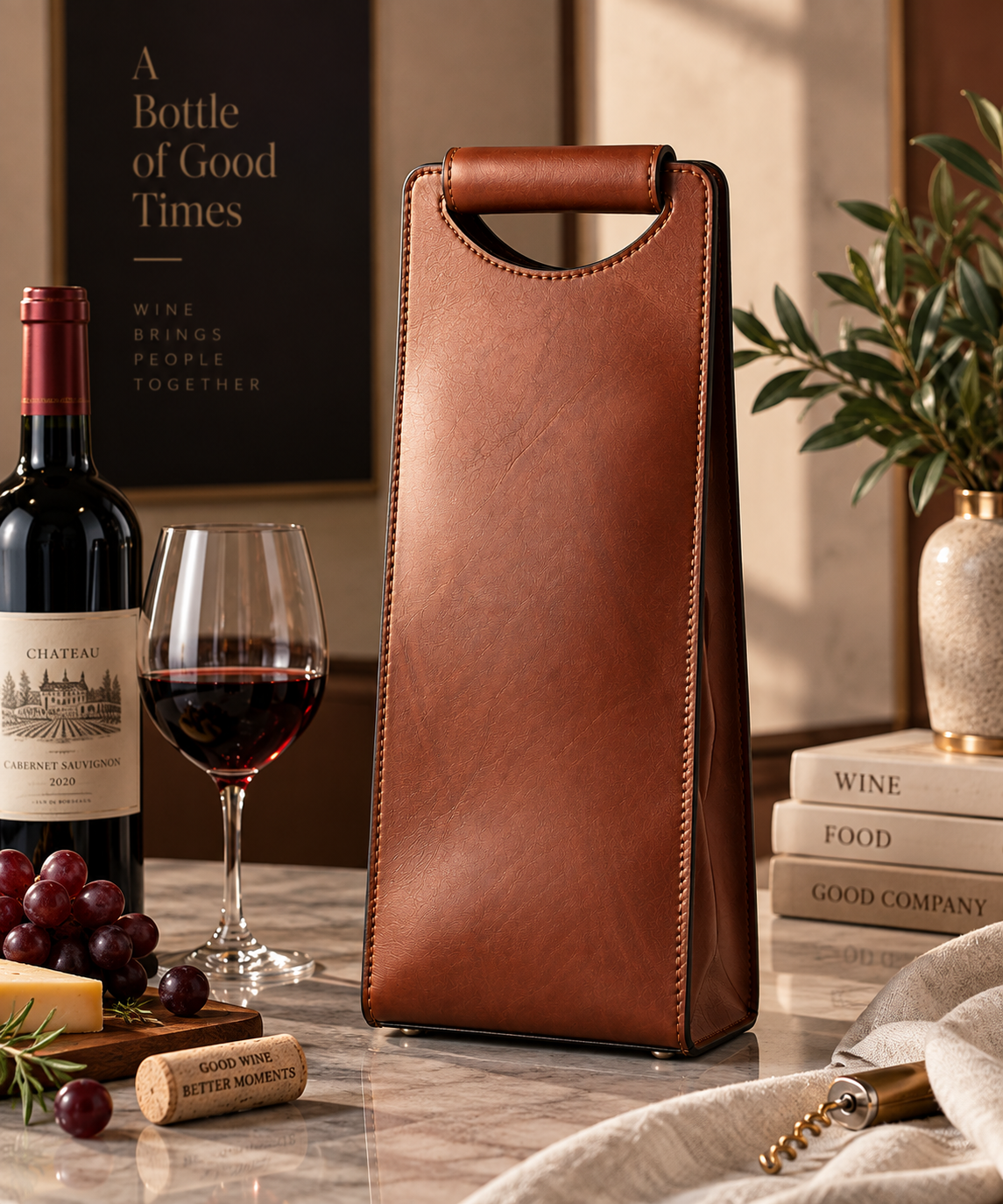 Leather Wine Bottle Holder – Brown Single Bottle Wine Carrie